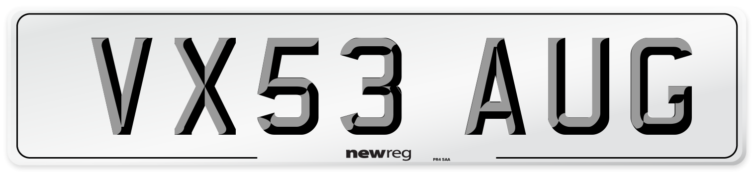 VX53 AUG Number Plate from New Reg